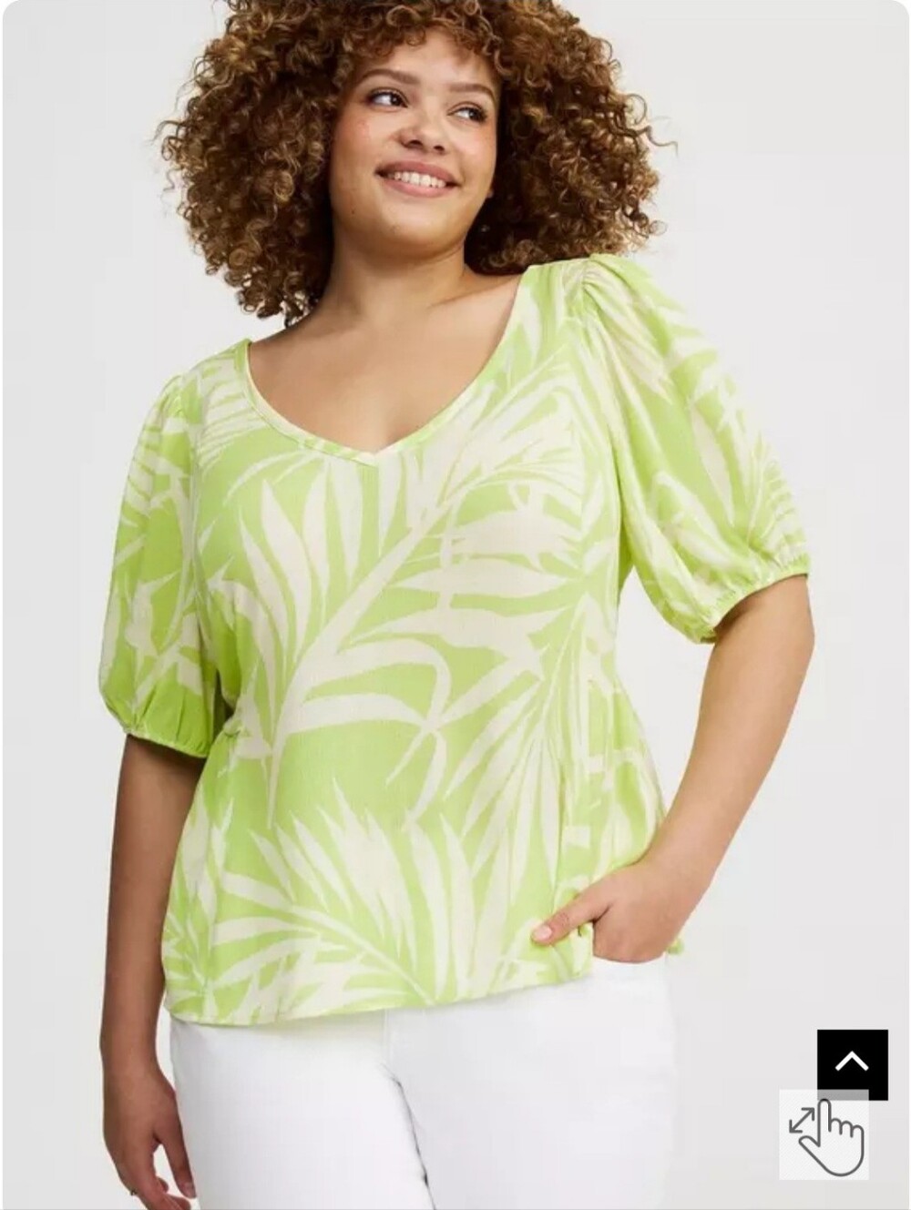 torrid Light Green & Cream Palm-Print V-Neck Top